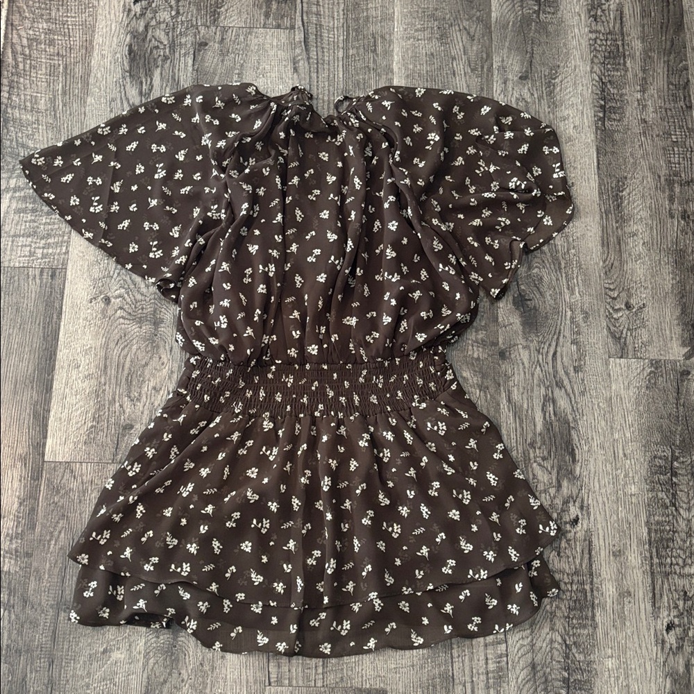 Abercrombie and Fitch Dress - Brown with Ivory Floral Pattern - Size MP - Picture 4 of 4